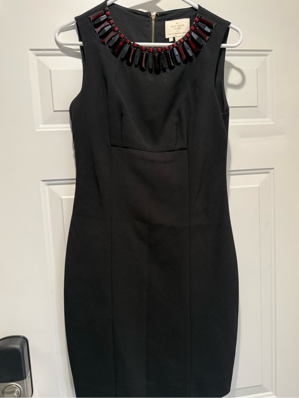 kate spade Black Sheath Dress with Jewel Collar Accents